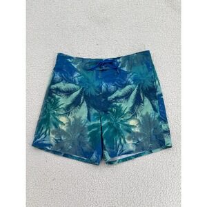 Reel Legends Men Size Large Swim Trunks Palm Tree Print Blue Green Board Shorts